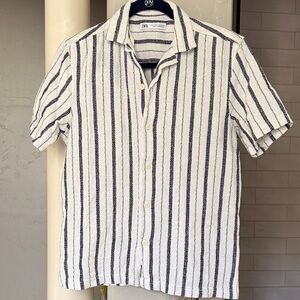 Zara Men's Casual Shirt with Black and White Stripes